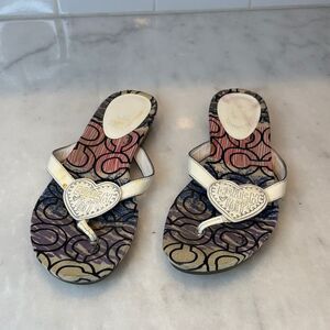 Coach sandal Shoe Women's Poppy Patent Leather Multicolor Scribble Logo Pattern